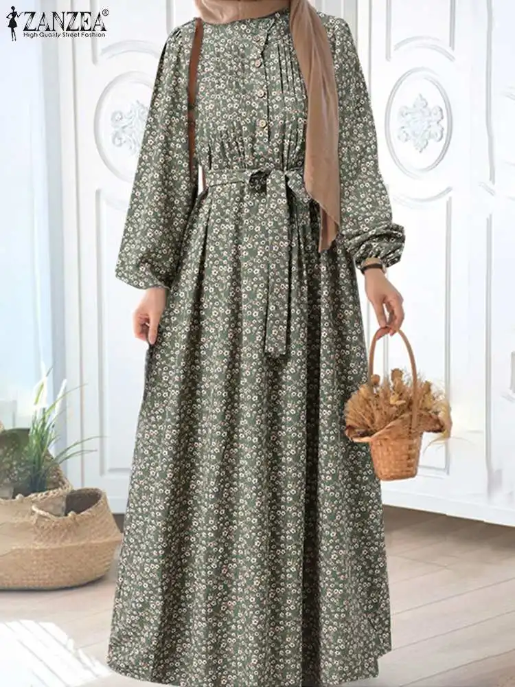 

Femme Floral printed Long Sleeve Kaftan Dresses ZANZEA Women Muslim Dress Elegant Casual Oversized Holiday Abaya Kaftan Robes