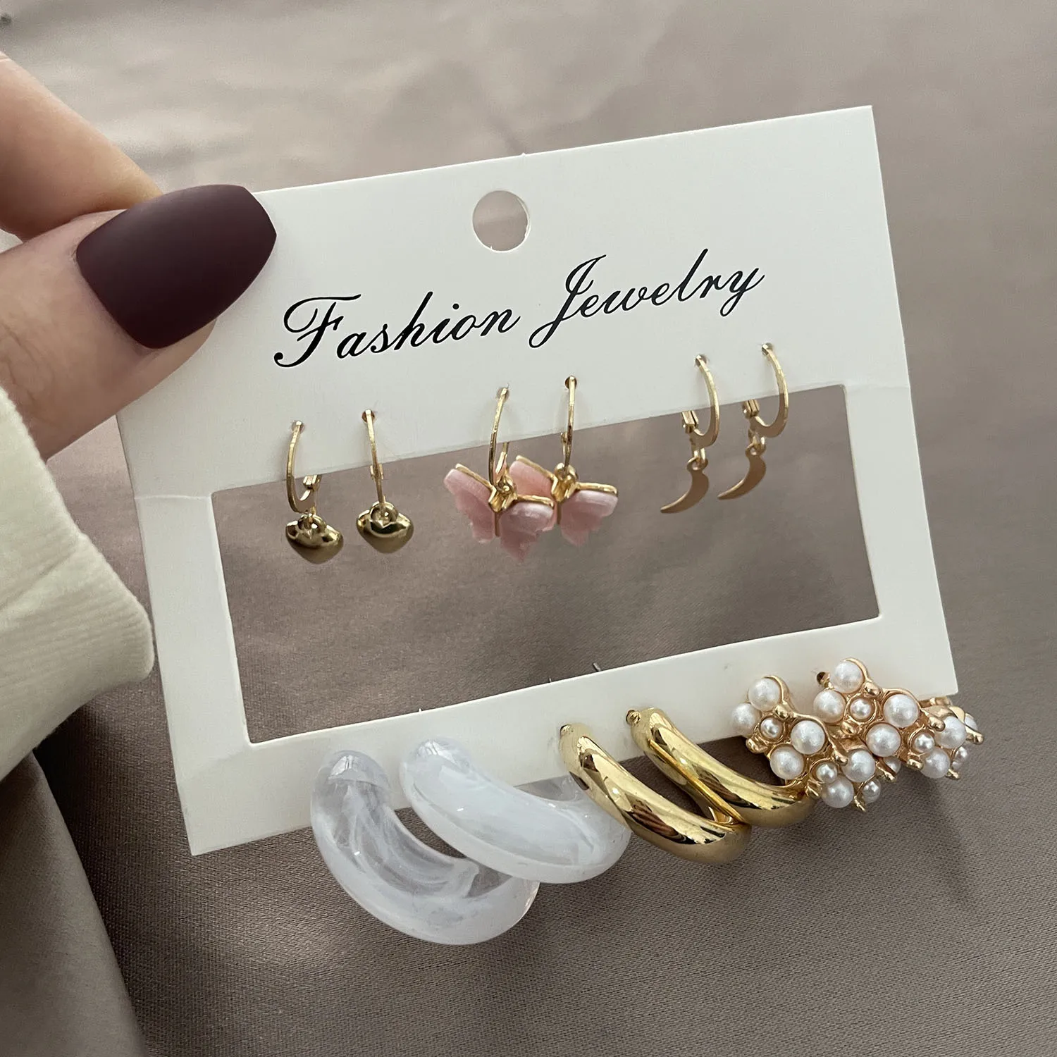 

Punk Heart Butterfly Women Stud Earrings Set Silver Color Pearl Geometric Tassel Drop Piercing Wedding Party Jewelry Gift