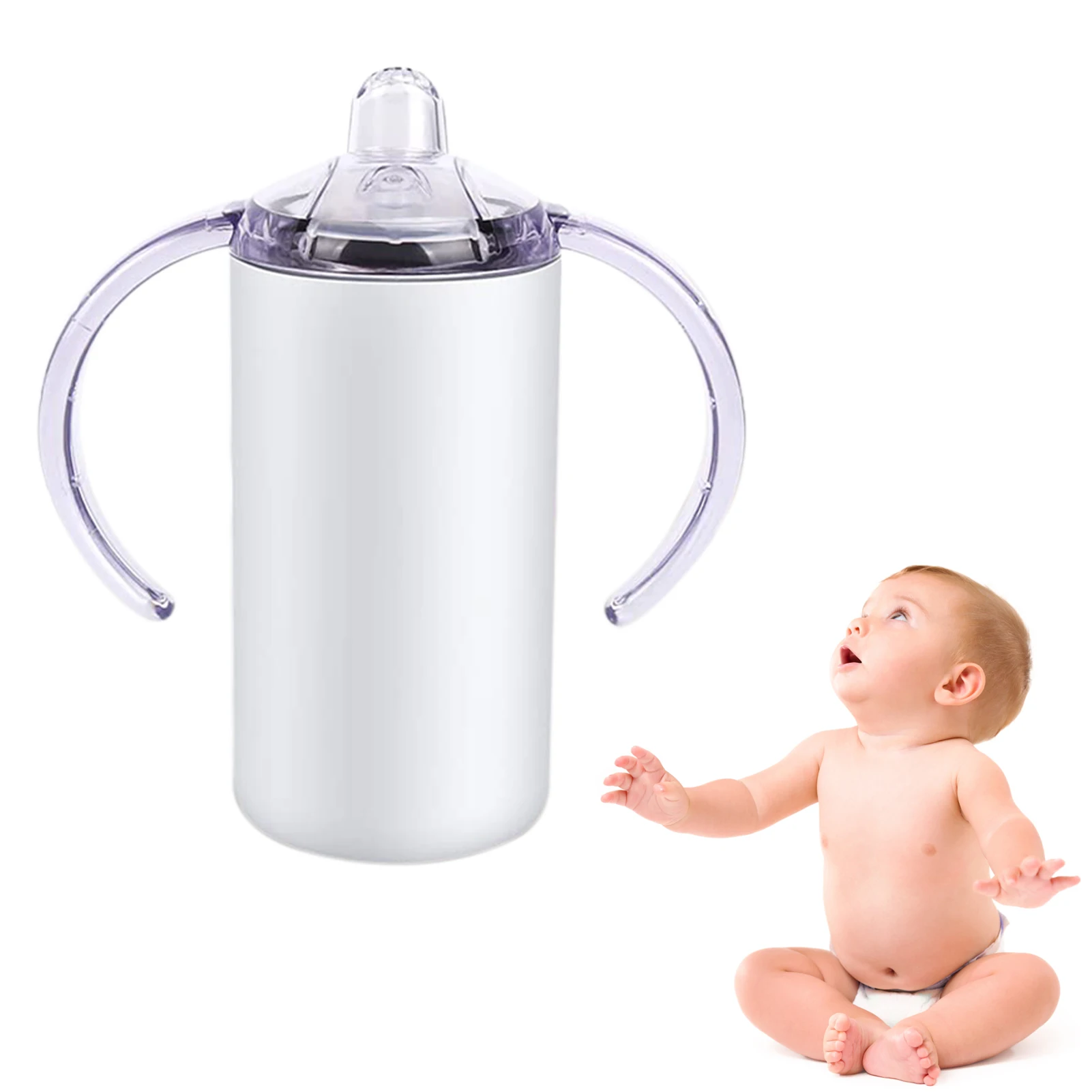 

12OZ Stainless Steel Sippy Cup Double Layer Water Bottle Vacuum Thermos Cup With Comfortable Handle Leakproof Lid DIY Water Cup