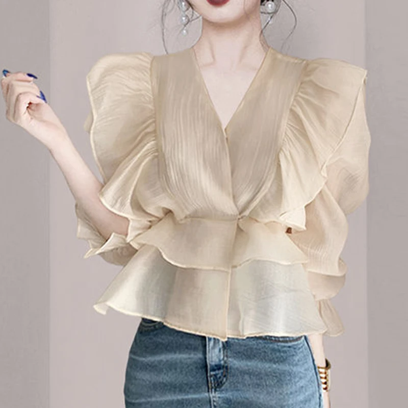 

Spring Autumn Korean Fashion Y2K Shirts Women Loose Casual Elegant Aesthetic Lady Blouse Solid Color Tops Chic Female Clothes