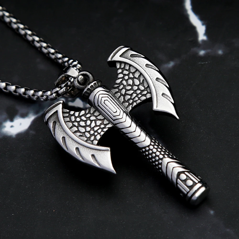 

Vintage Viking Axe Necklace Fashion Punk Stainless Steel Nordic Warrior Pendant For Men Amulet Jewelry Gifts Dropshipping