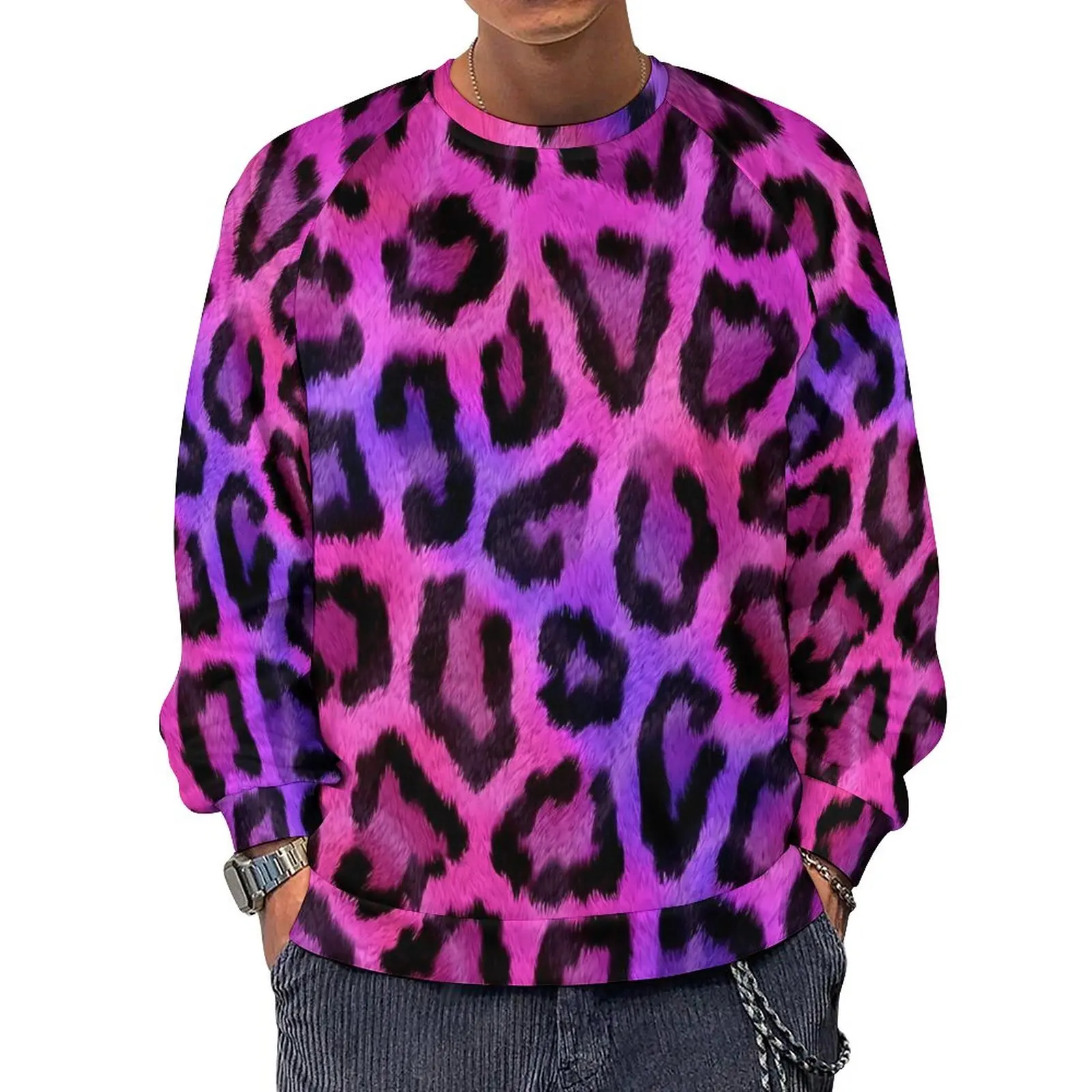

Two Tone Essentials Hoodies Spring Cheetah Print Streetwear Sweatshirts Male Modern Custom Oversize Hoodie