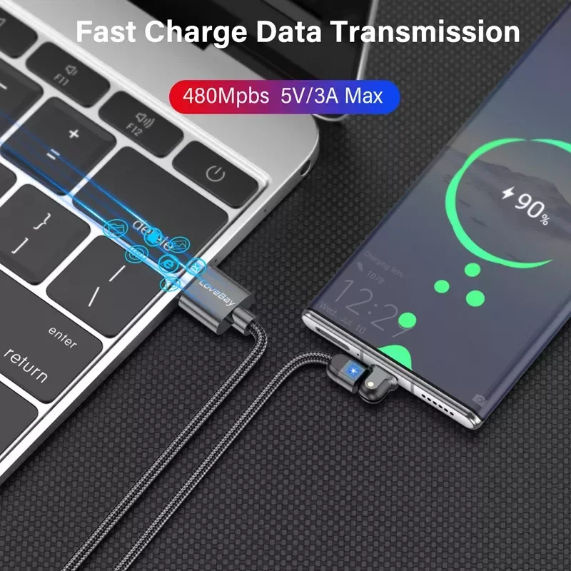 

NEW2023 180° Rotate LED 3A USB Type C S10 S9 Quick Charge 3.0 Mobile Charge Wire USB C