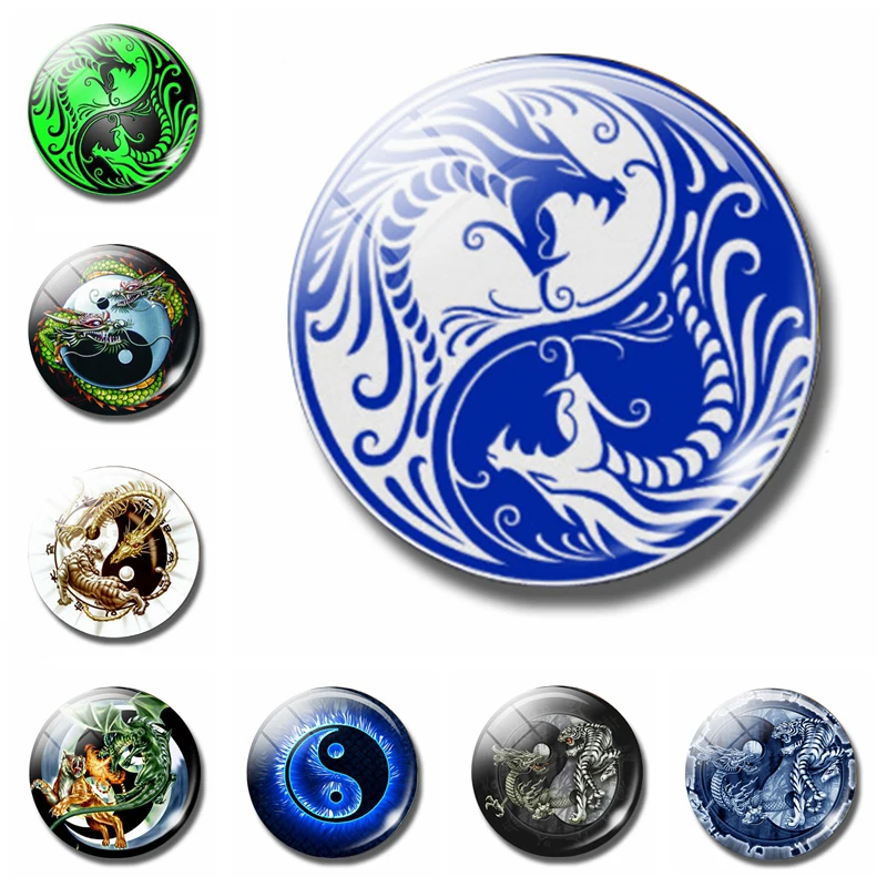 

Yin-Yang Dragon Tiger 30 MM Fridge Magnet Zodiac Astrology Tree Glass Dome Magnetic Refrigerator Stickers Note Holder Home Decor