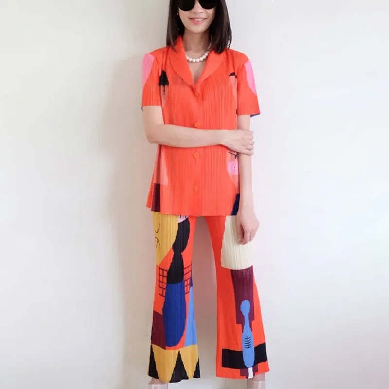 2023 плиссированный летний комплект Miyake модный кардиган с иностранным мультяшным