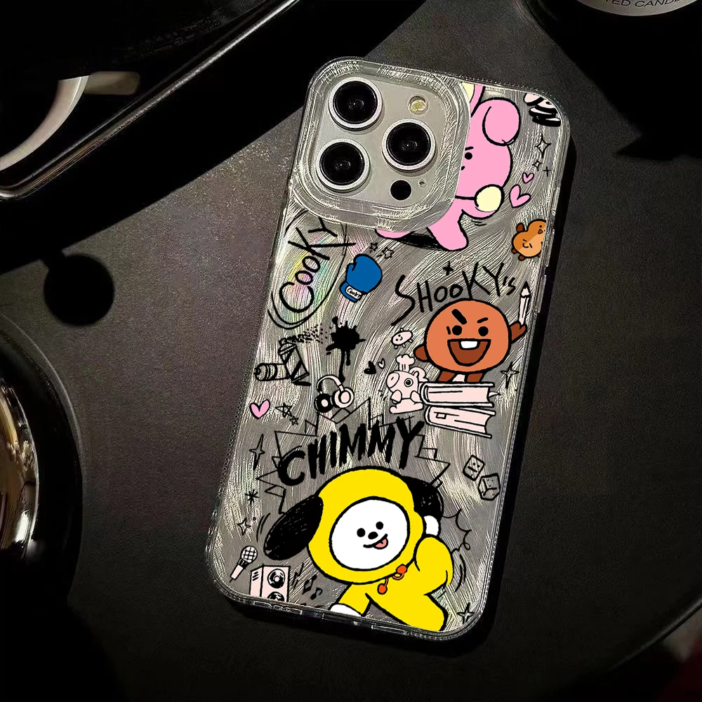 Fasion Phone Case for Apple iPhone 16 15 14 Plus 13 12 11 Pro Max X Xs XR 8 7 SE Ins Kpop-Bt21 Feather Texture Hard Capa Cover