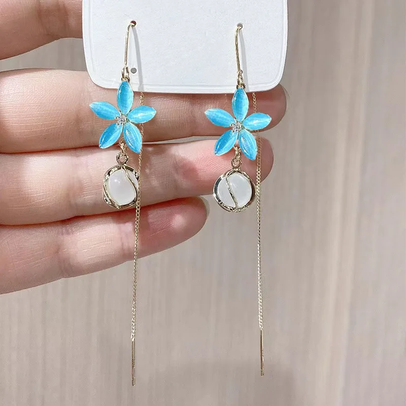 

Long Opal Drop Earrings Fashion Flower Bead Earrings Jewelry for Women