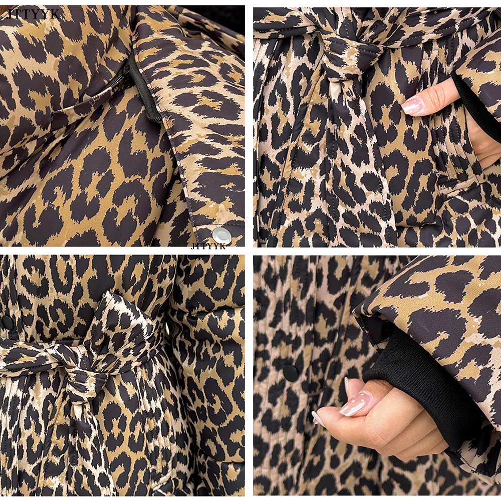 Свободное женское теплое пальто с хлопковой подкладкой и леопардовым принтом