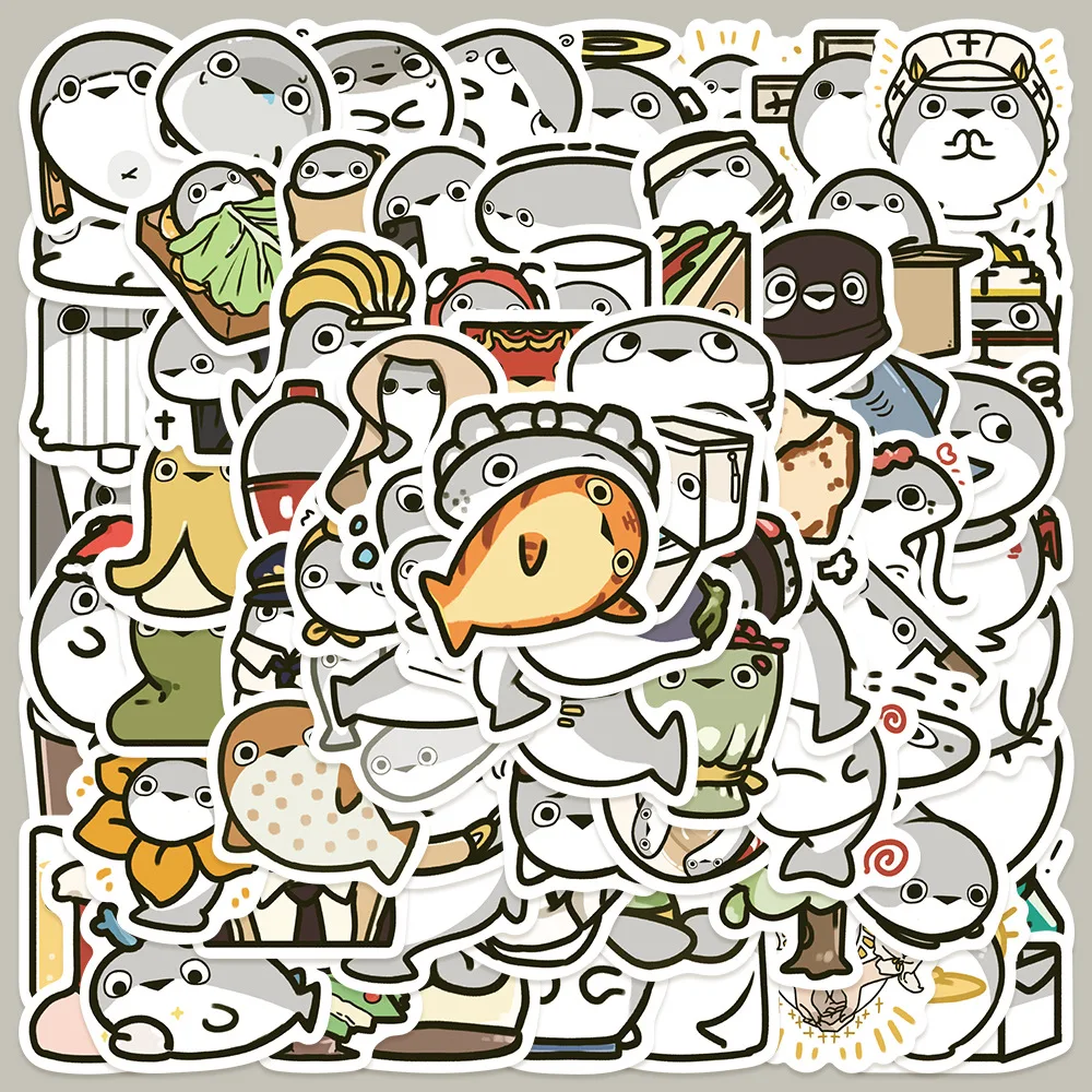 

80Pcs Funny Cute Cartoon Sakaban Turtle Fish Phone Case Refrigerator Computer Decoration Waterproof Decal DIY Material Kids Toy