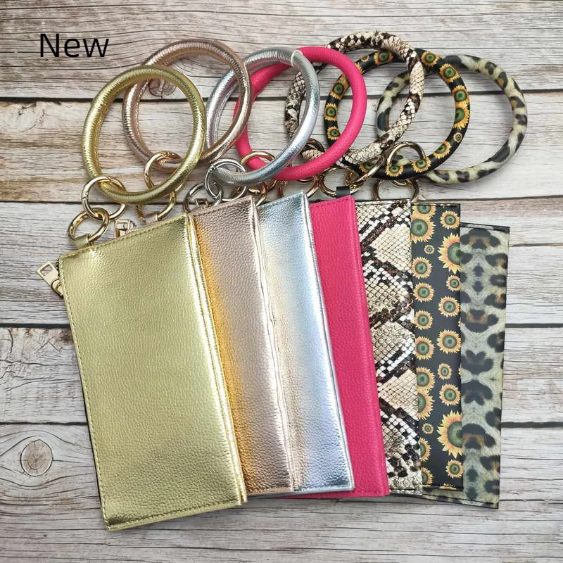 

Leopard Snakeskin PU Leather Phone Wallet O Key Rings Women Clutch Wristlet Bracelets Key Chain Mam Gift Wholesale