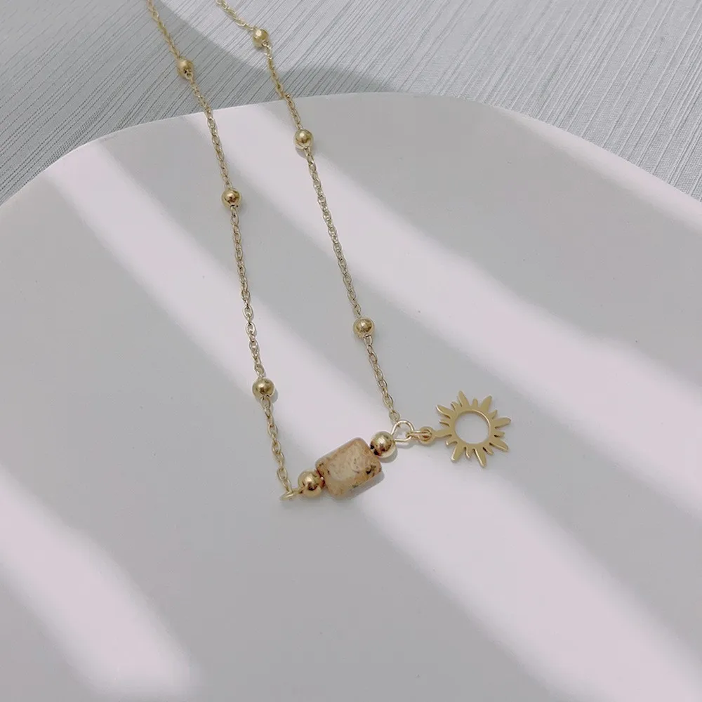 New Natural Stone Necklace Women Titanium Steel Color Preserving Jewelry Stainless Steel Collar Chain Handmade Jewelry