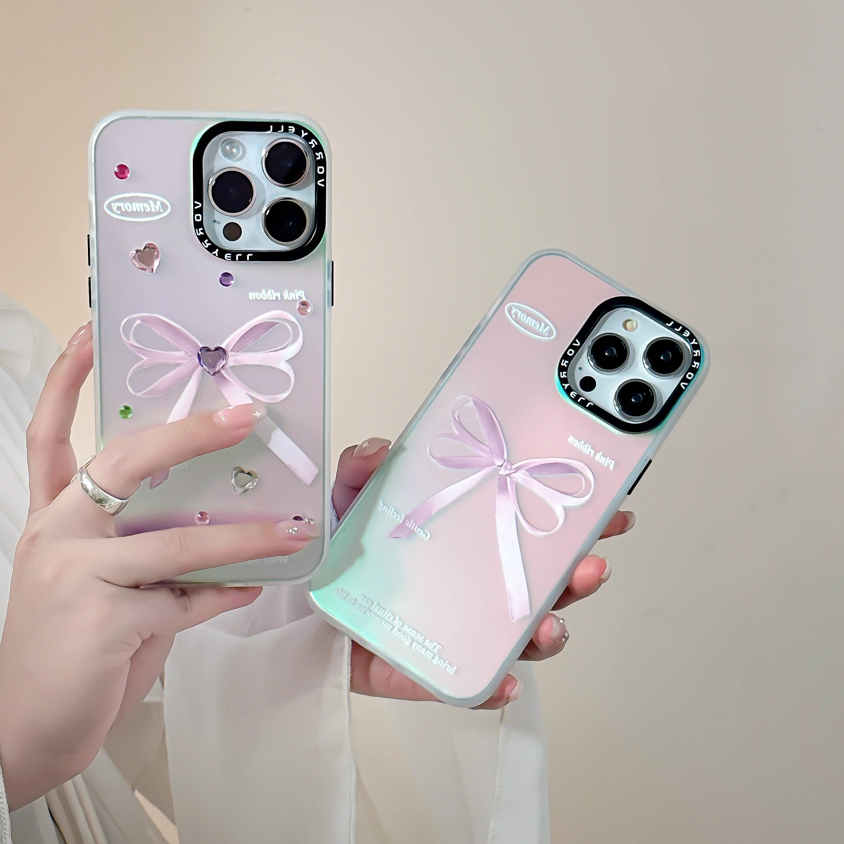 

Laser Gradient Color Bow Pink Kawaii Phone Cases For iPhone 14 13 12 11 Pro Max Back Cover