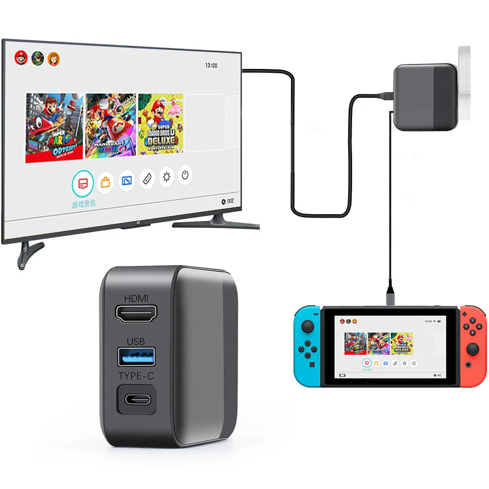 

For Nintendo Switch Charging TV Dock Base 2 In 1 HDMI Adapter Connector Charger Supports TV Projection Screen + Host Charging