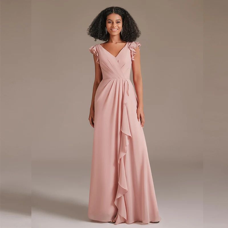 

Lover Kiss Simple Pink Summer Bridesmaid Dresses Long Chiffon Women Gowns Party Event Dress