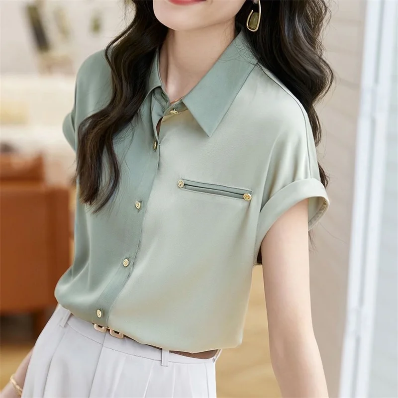 

Women Spring Summer Style Blouses Shirts Lady Casual Short Sleeve Turn-down Collar Blusas Tops ZZ1905