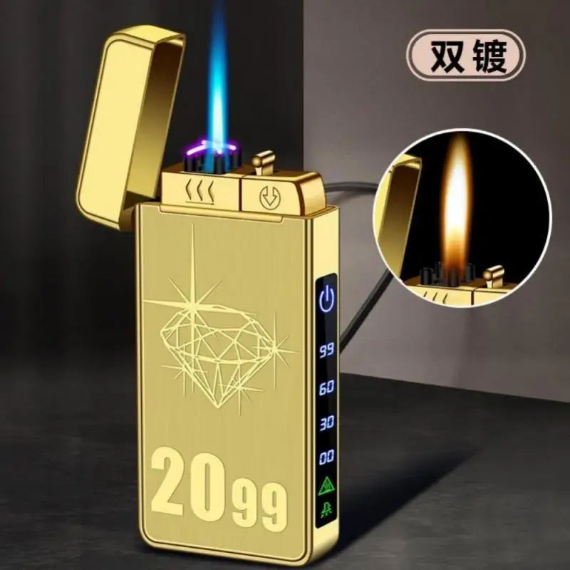 2024 новая металлическая USB ветрозащитная зажигалка струйная двойная плазменная