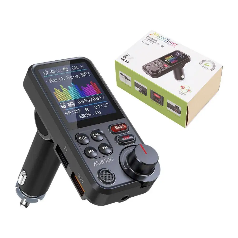 

1pc Bt93 Car Bluetooth-compatible FM Transmitter Mp3 Music Player Large Microphone USB Music Play QC3.0 Fast Charger Accessories