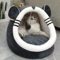 kawaii cat bed warm plus velvet cats bed house semi enclosed removable and washable cat tent mat pet houses sofa puppy pet bed
