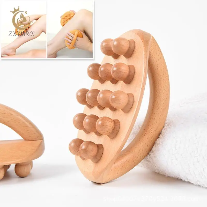 

14 Beads Handheld Gua Sha Massage Brush Natural Wood Waist Leg Body Meridian Scraping SPA Therapy Anti Cellulite Relaxation Tool