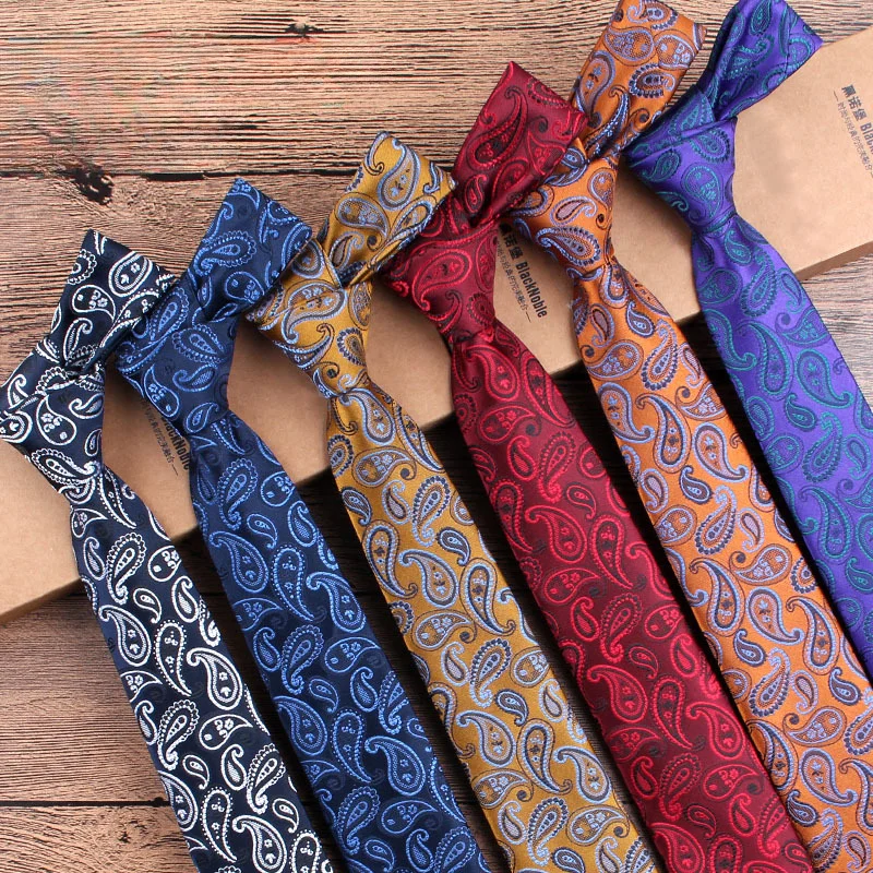 

New Tide Polyester Men Tie Plaid Neckties 7cm Paisley Cashew Flower Polyester Necktie for Man Formal Wear Business Wedding Party