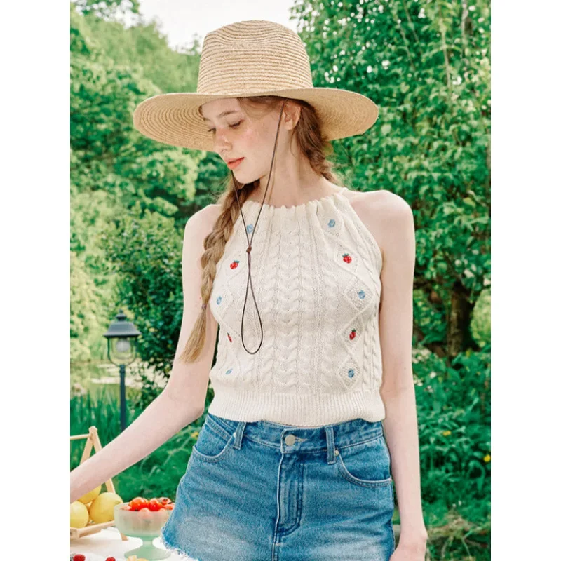 Укороченный вязаный жилет с вышивкой во французском стиле для женщин пикантный