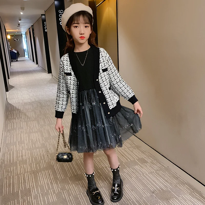 

Girls Autumn Fashion Clothes Set 2 Pieces Suit plaid jacket+dress Kids Sets Girls Clothes children clothing set 3 4 6 8 10 12Y
