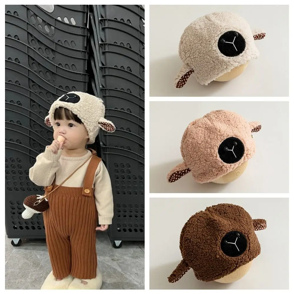 

Korean Style Cute Sheep Hat Comfortable Plush Cartoon Children Lamb Hat Muffler Cloth Accessories Faux Fur Bucket Hat Baby