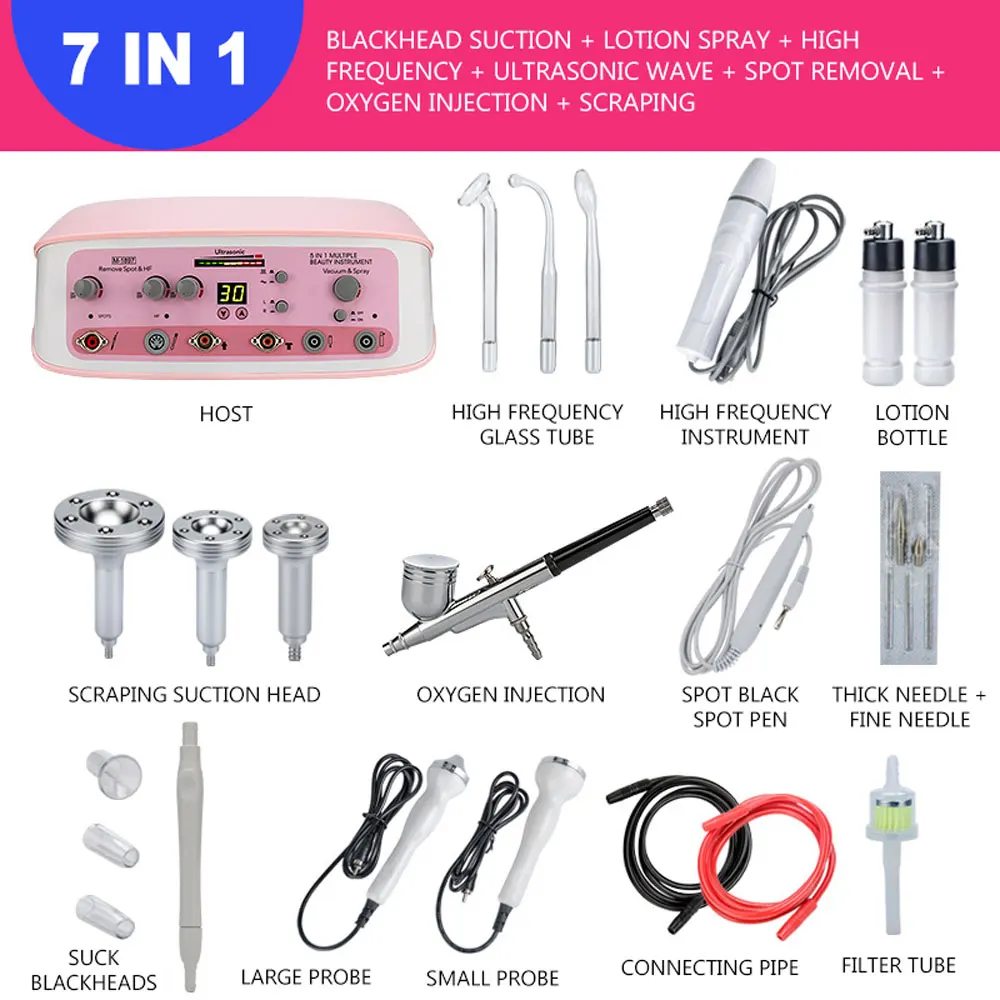 

7 In 1 Multifunction Ultrasonic Beauty Machine Freckle High-Frequency Suction Blackhead Injection Oxygen Scraping Beauty Salon