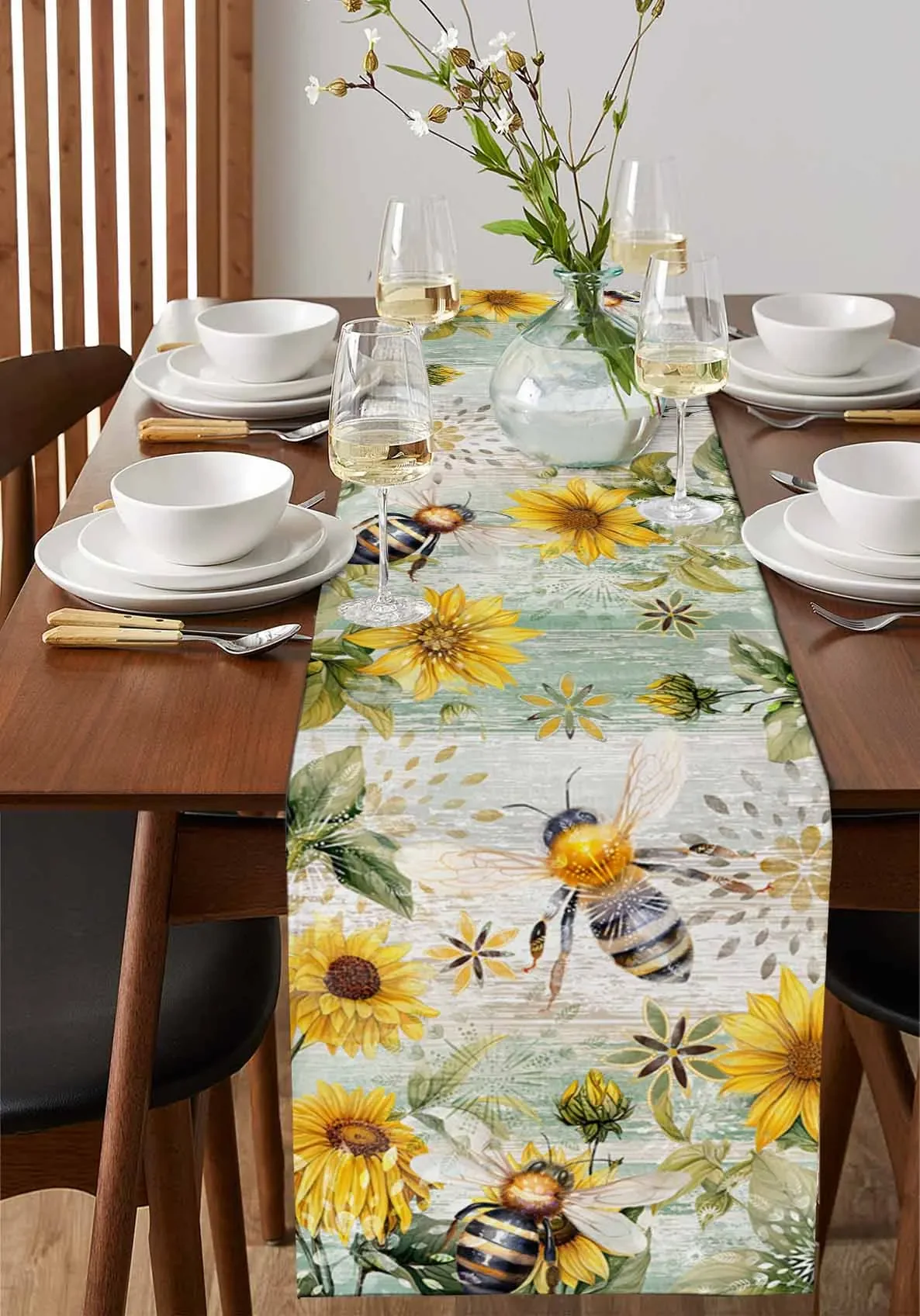 Ретро деревянное зерно подсолнечника пчела льняные дорожки для стола украшение