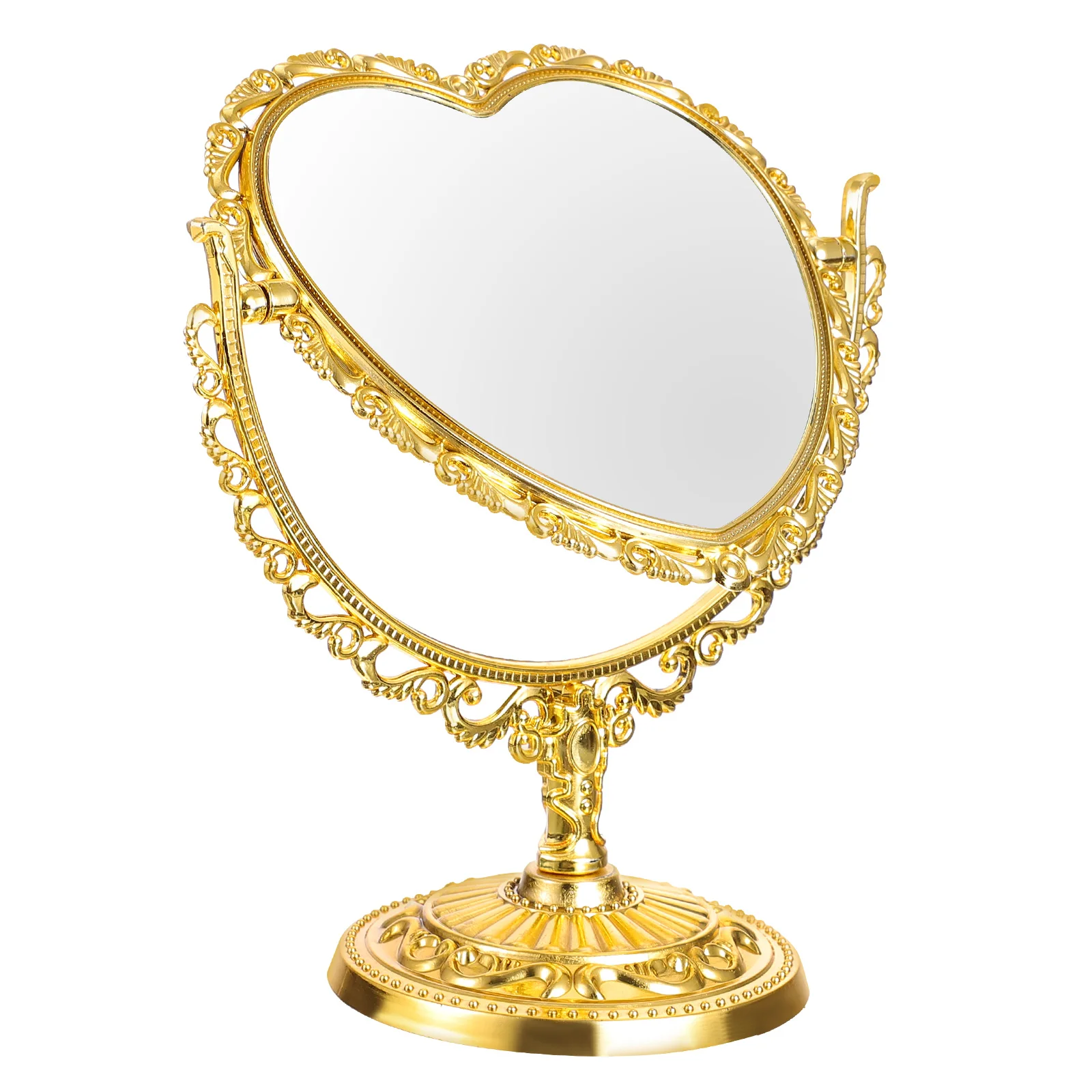 Heart Shaped Mirror Tabletop Vanity Makeup Mirror Double- Mirror for Bathroom Bedroom Dressing Desktop ( Golden )