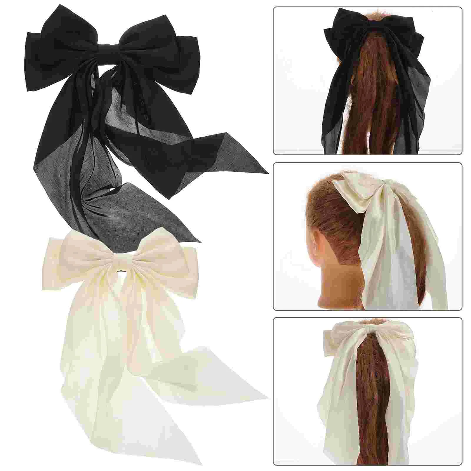 

2 Pcs Big Bow Hair Clip Barrettes Thick Ribbons Girls Temperament Accessories Teen Large Bows Iron Women Black Halloween