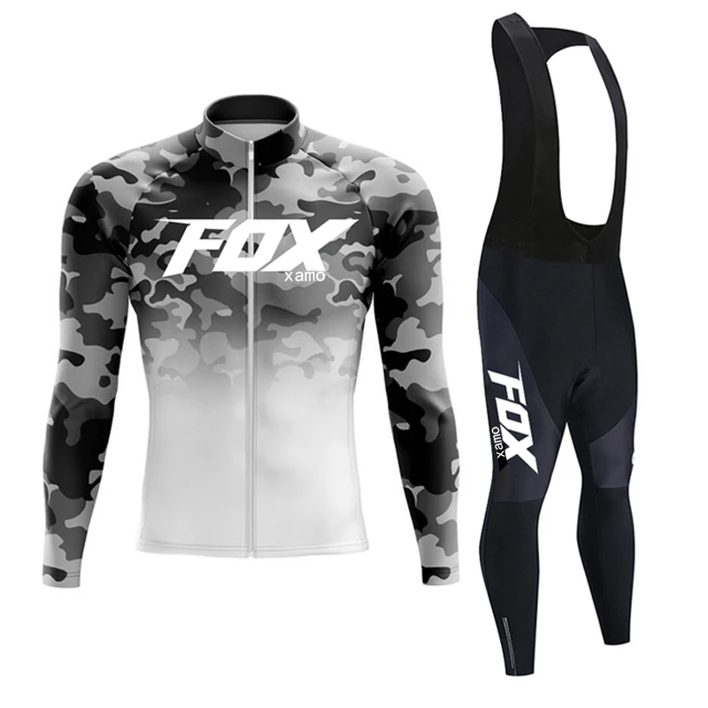 

2023 foxxamo Autumn Cycling Jersey Bib Pants Set Ciclismo Bicycle MTB Clothing Road Bike Suit Men Long Sleeve Bicicleta Set