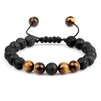 black lava tiger eye stone charm bracelets bangles for couples women natural stone beaded yoga energy bracelet men jewelry gifts