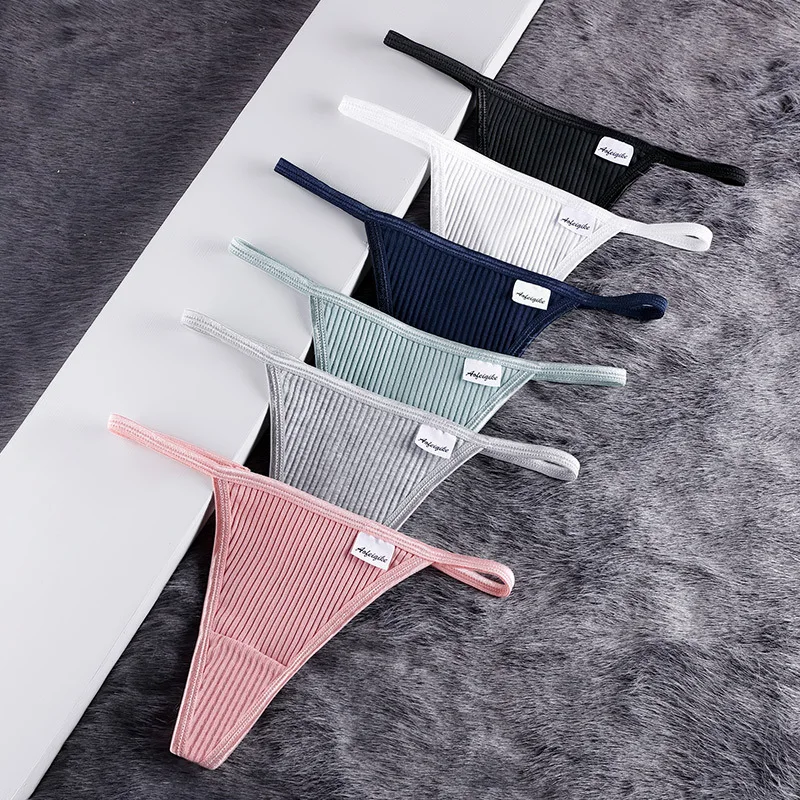 3pcs Sexy Thong Women's Cotton Low Waist Comfortable Breathable Women's T-line Panties Bikini Thin Belt Women Panties Underwear