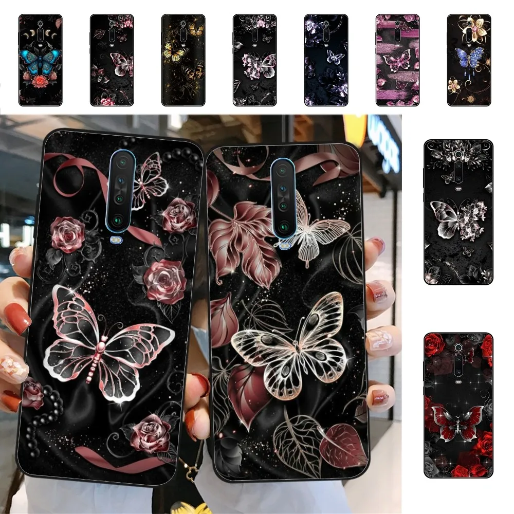 

Beauty Pink Butterfly Phone Case For Redmi 5 6 7 8 9 10 plus pro 6 7 8 9 A GO K20 K30 K40 pro plus F3 Fundas