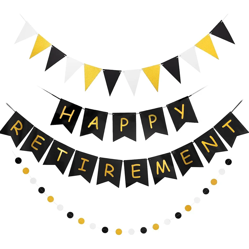 

Happy Retirement Banner, Retirement Party Decor Kit Gold glitter paper pennant banner for office farewell parties