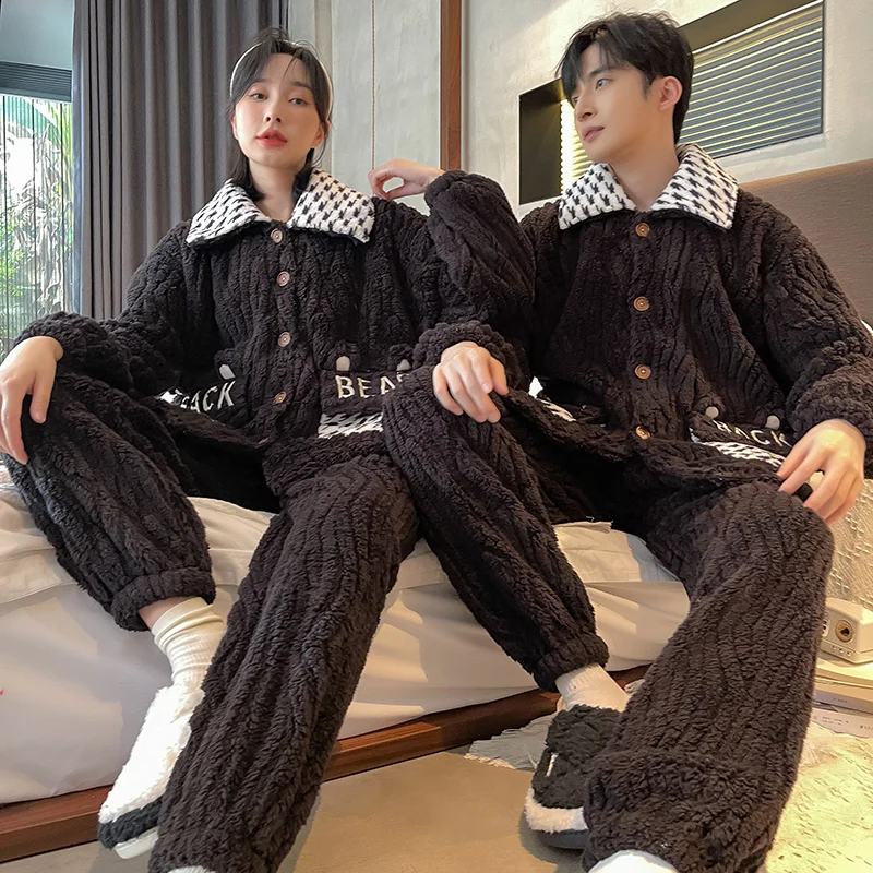 QUHENG Winter Men's Warm Pajama Sets Thick Flannel Pyjama Fashion Hooded Autumn Couple Male Cartoon Pajamas for Men Sleep