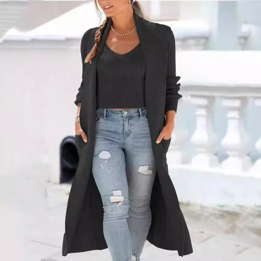 Осень/зима 2024 вязаный кардиган свитер комплект свободный крой шарф воротник