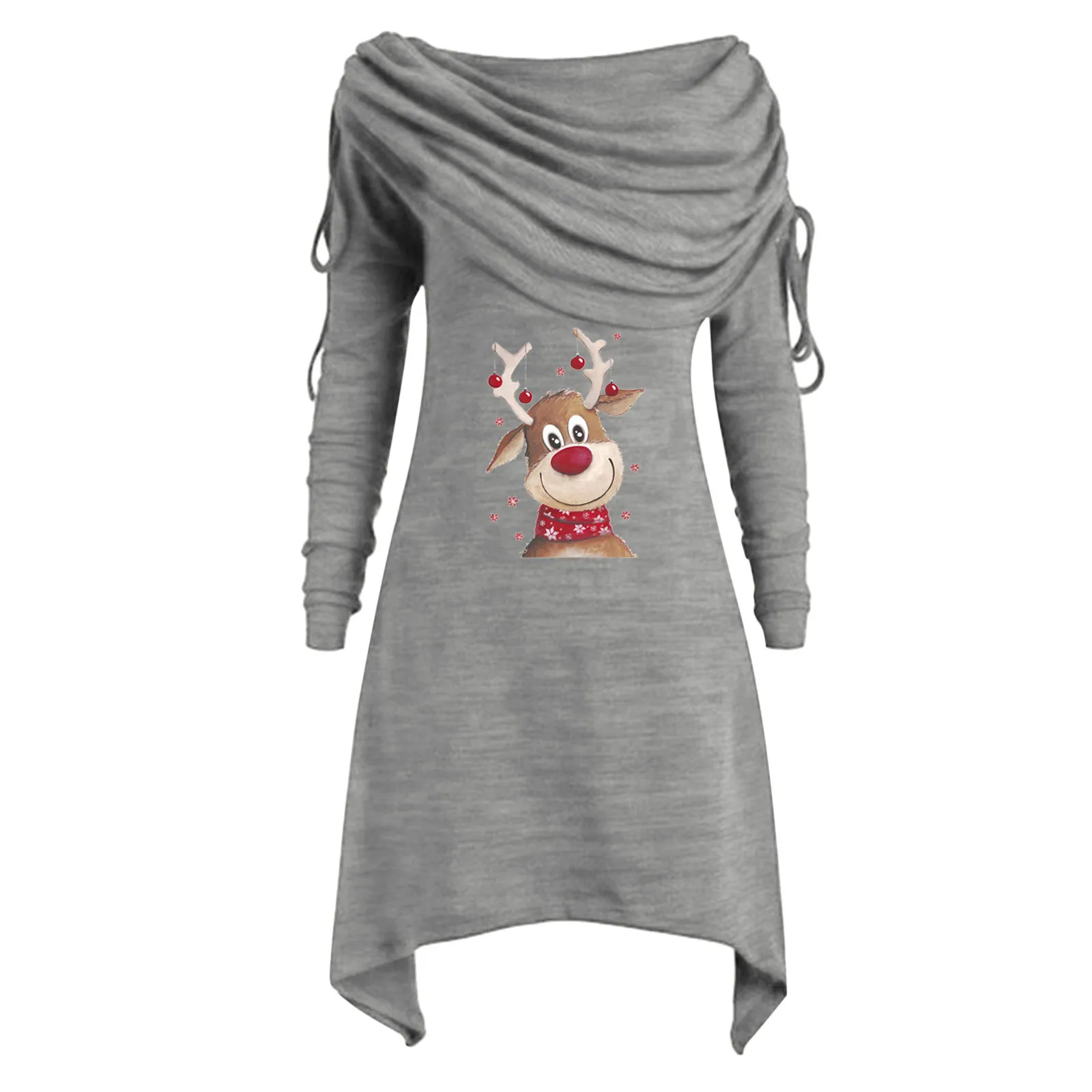 

Женская футболка с рюшами, длинным рукавом, воротником-шарфом, повседневный Топ, блузка с принтом оленя, Рождественские Зимние рубашки, женс...