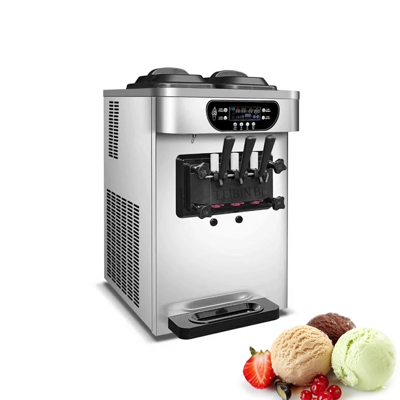 

Chocolate Matcha Flavor Soft Ice Cream Machine Desktop Three Head Yoghurt Sundae Machine