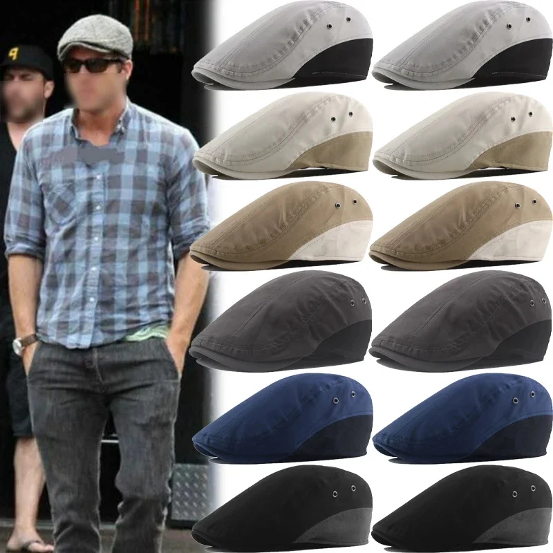 

Кепки художника в британском стиле мужские, однотонные регулируемые Ретро кепки в стиле пэчворк, береты в стиле хип-хоп, Осень-зима