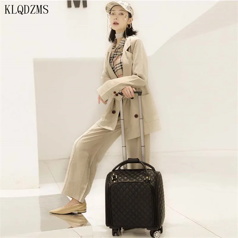 KLQDZMS High-value Ladies Suitcase Fashion Leather Trolley Case Small Portable Cabin Luggage High-Quality Simple Luggage
