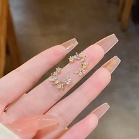 s925 silver needle flower earrings for women female small fresh zircon luxury fashion c shaped stud earrings girl 2022 jewelry