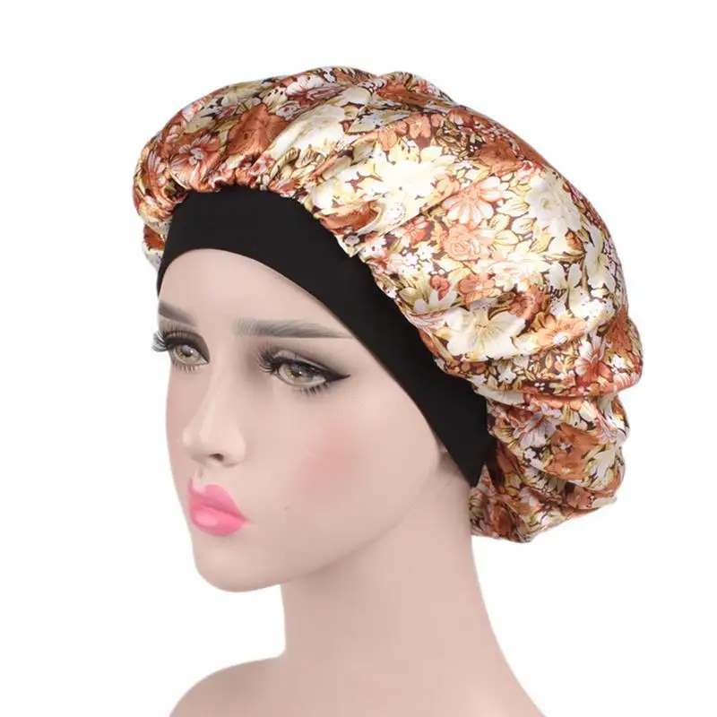 

Unisex Adults Satin Nightcap Wide-brimmed Floral Men Women Sleeping Cap for Spring Autumn Winter
