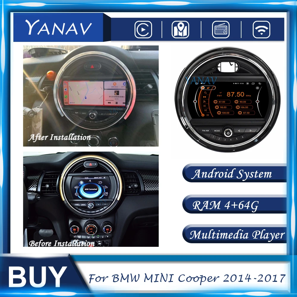 

Автомагнитола с GPS-навигацией, Android, для BMW MINI Cooper 2014-2017