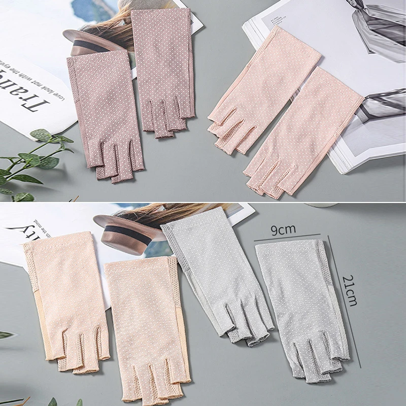 

Women Half Fingers Gloves Summer Stretch Thin Semi-Finger Driving Gloves Anti-Slip Sunscreen Anti-UV Fingerless Glove Mittens