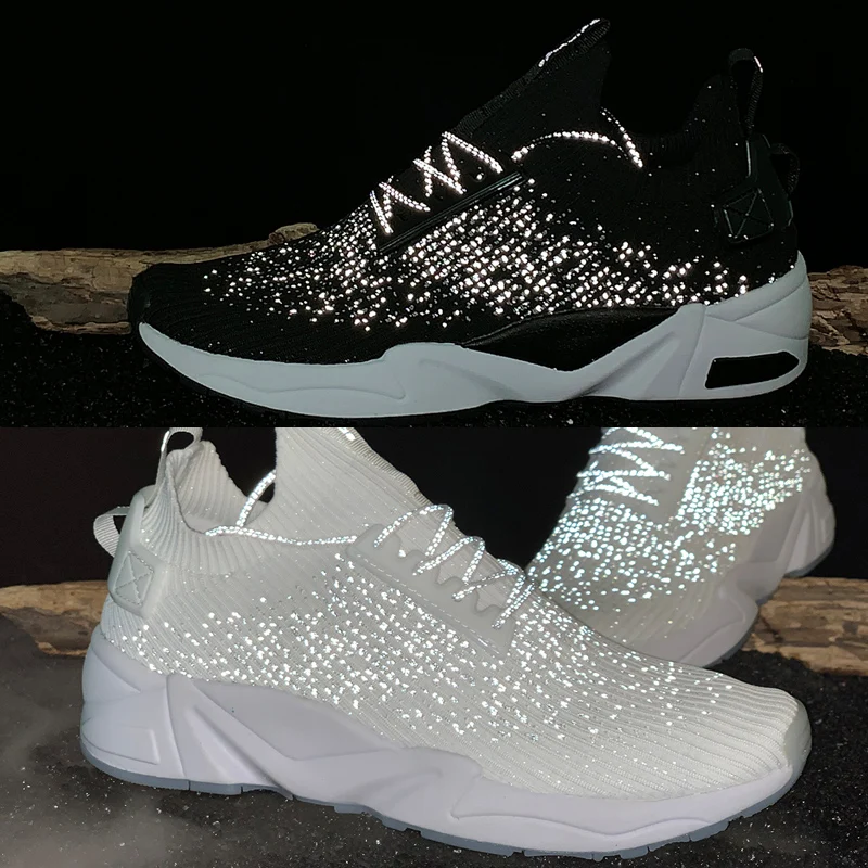 Men Women Running Shoes soft sole Breathable air mesh Marathon light sole Men's Reflective socks shoes Summer tenis masculino