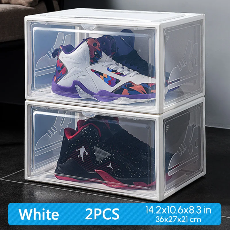 

2pcs AJ Sneakers Box Hardened plastic shoe box Stackable Cabinet Storage