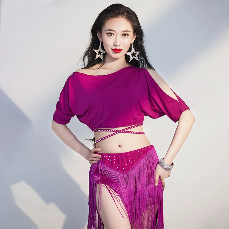 

2022 Belly Dance Tassel Performance Costume Training Suit Sexy Suit Female Beginner Oriental Dance Suit Top And Skirt 2 Piece