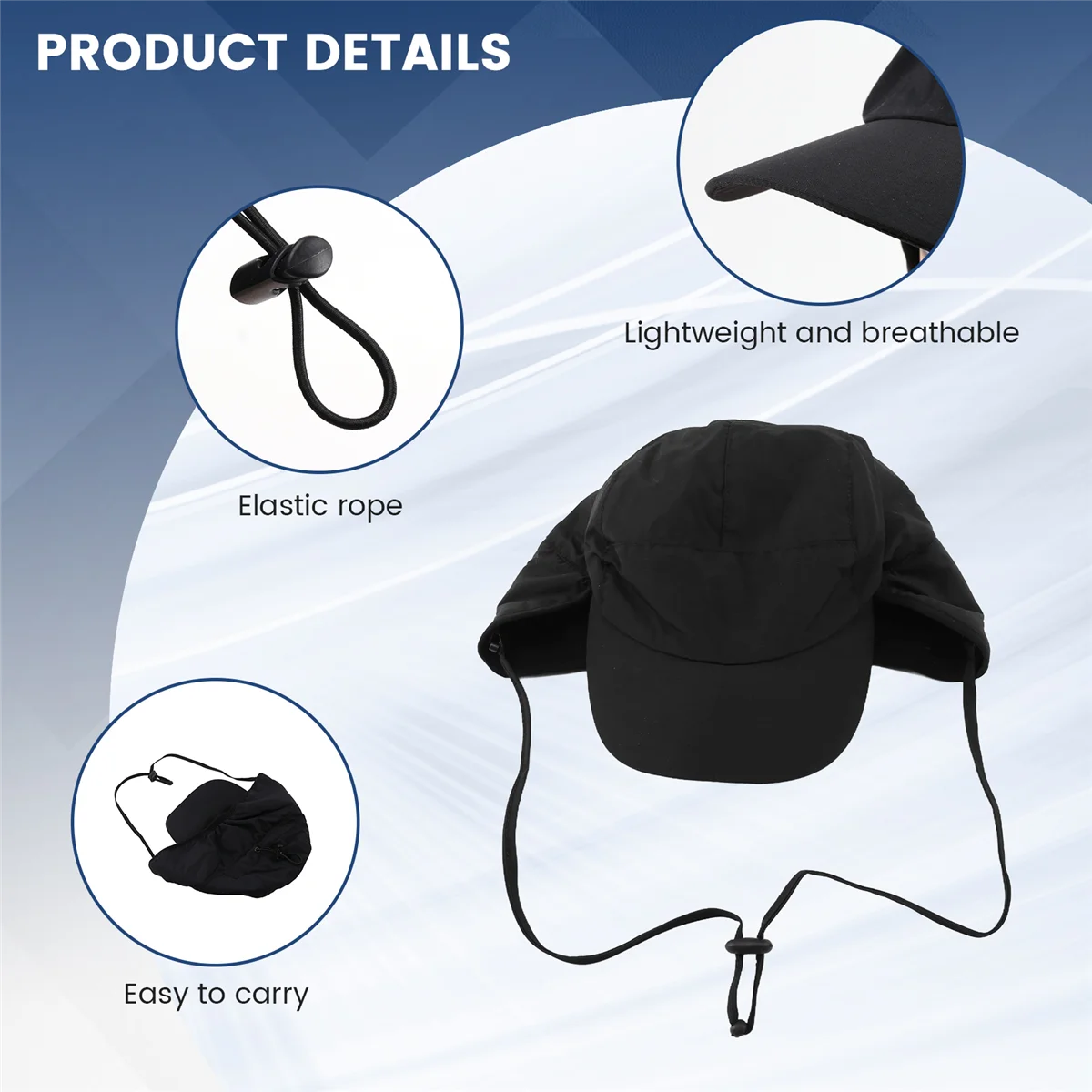 Waterproof Winter Hats Warm Polyester Lined Earflaps Baseball Cap Black